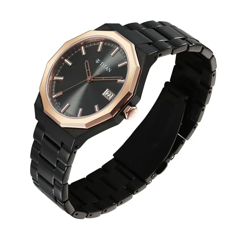 Titan Regalia Dodecagon Black Dial Men’s Watch- 90212KM02